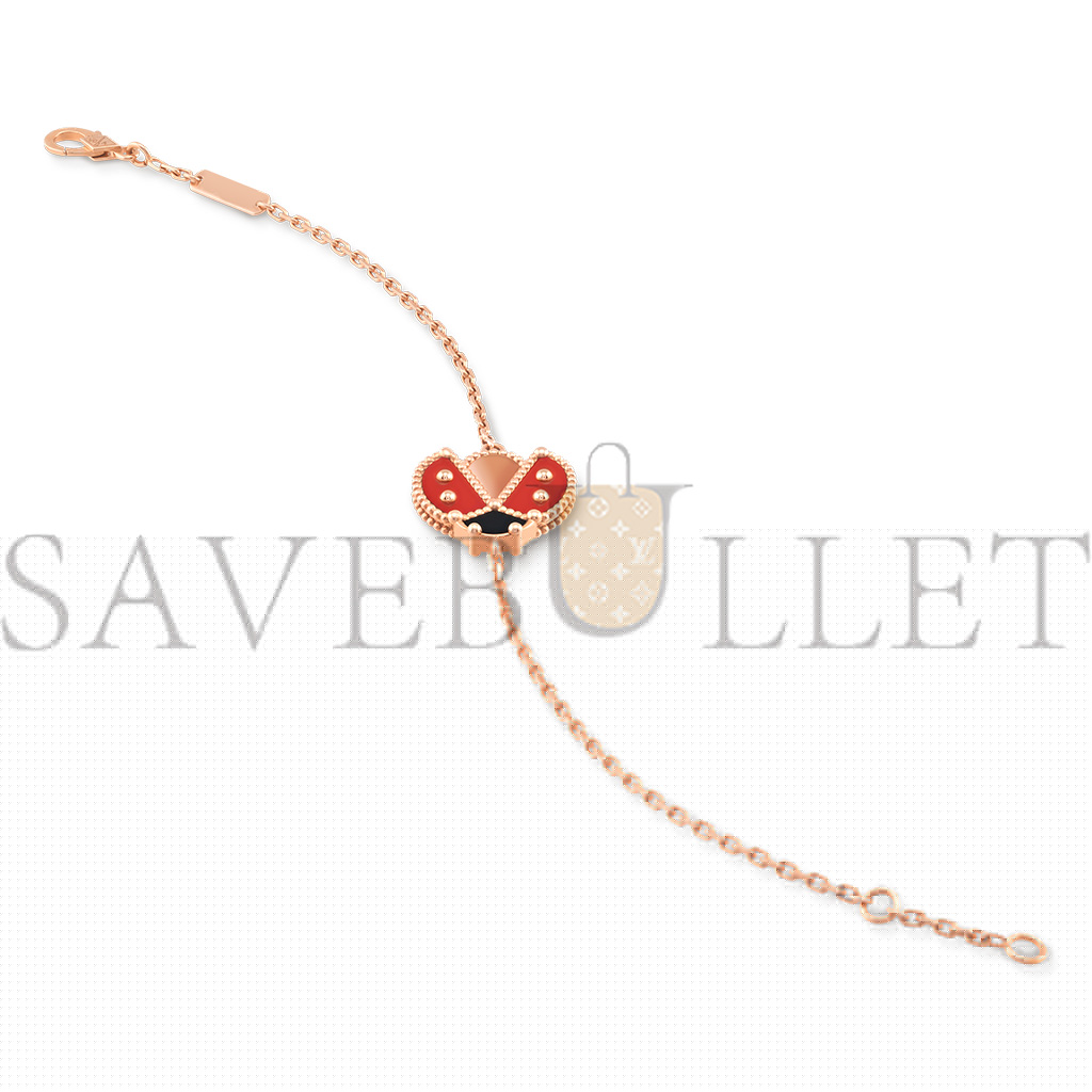 VAN CLEEF ARPELS LUCKY SPRING BRACELET, OPEN WINGS LADYBUG - ROSE GOLD, CARNELIAN, ONYX  VCARP7R100